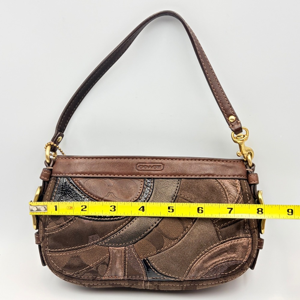 Vintage Coach Zoe Patchwork Y2K Mini Bag Metallic Gold Brown Top Handle Wristlet - Picture 8 of 15